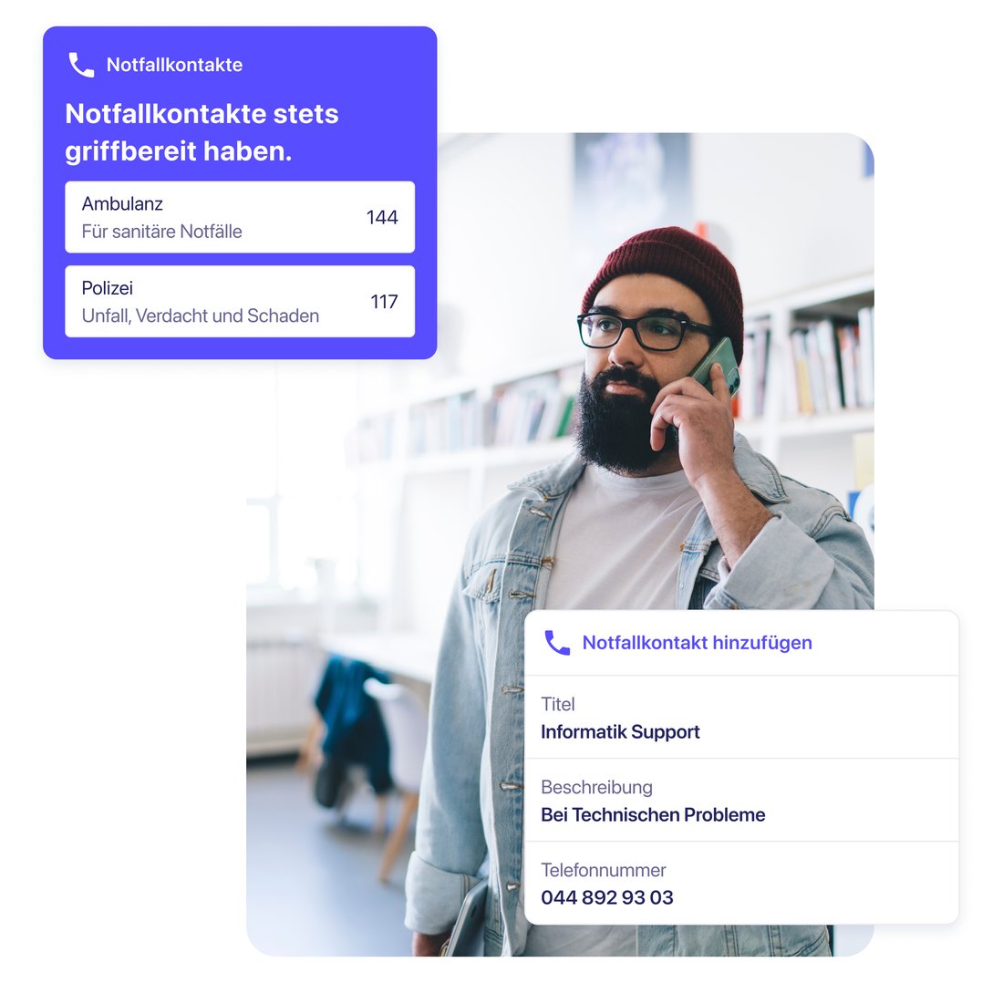 Notfallnummern, Screenshot in der App